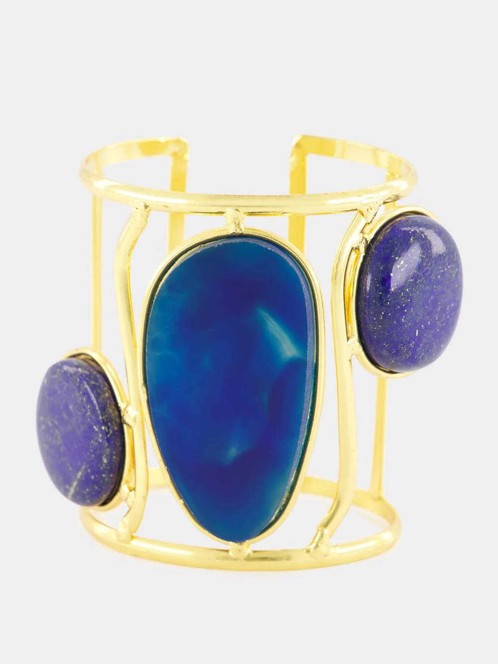 Dakota II Cuff Bracelet with Blue Agate and Lapiz Lazuli