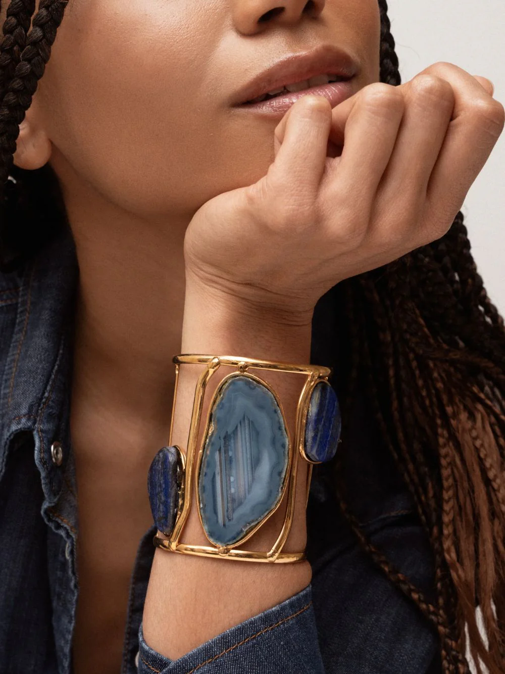 Dakota II Cuff Bracelet with Blue Agate and Lapiz Lazuli - Image 4