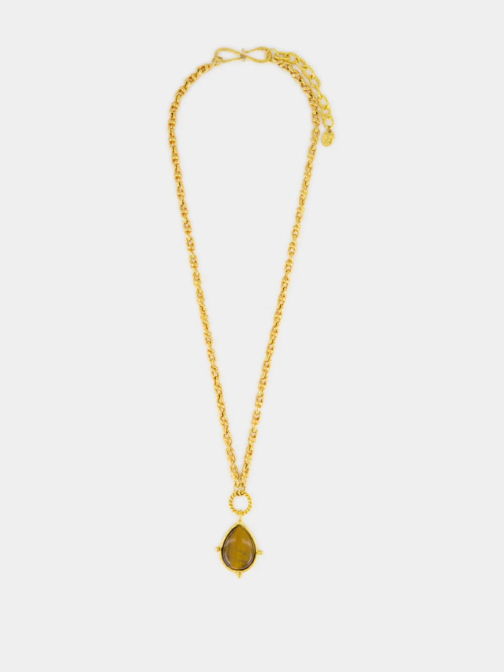 Gold Drop Pendant Necklace with Tiger Eye