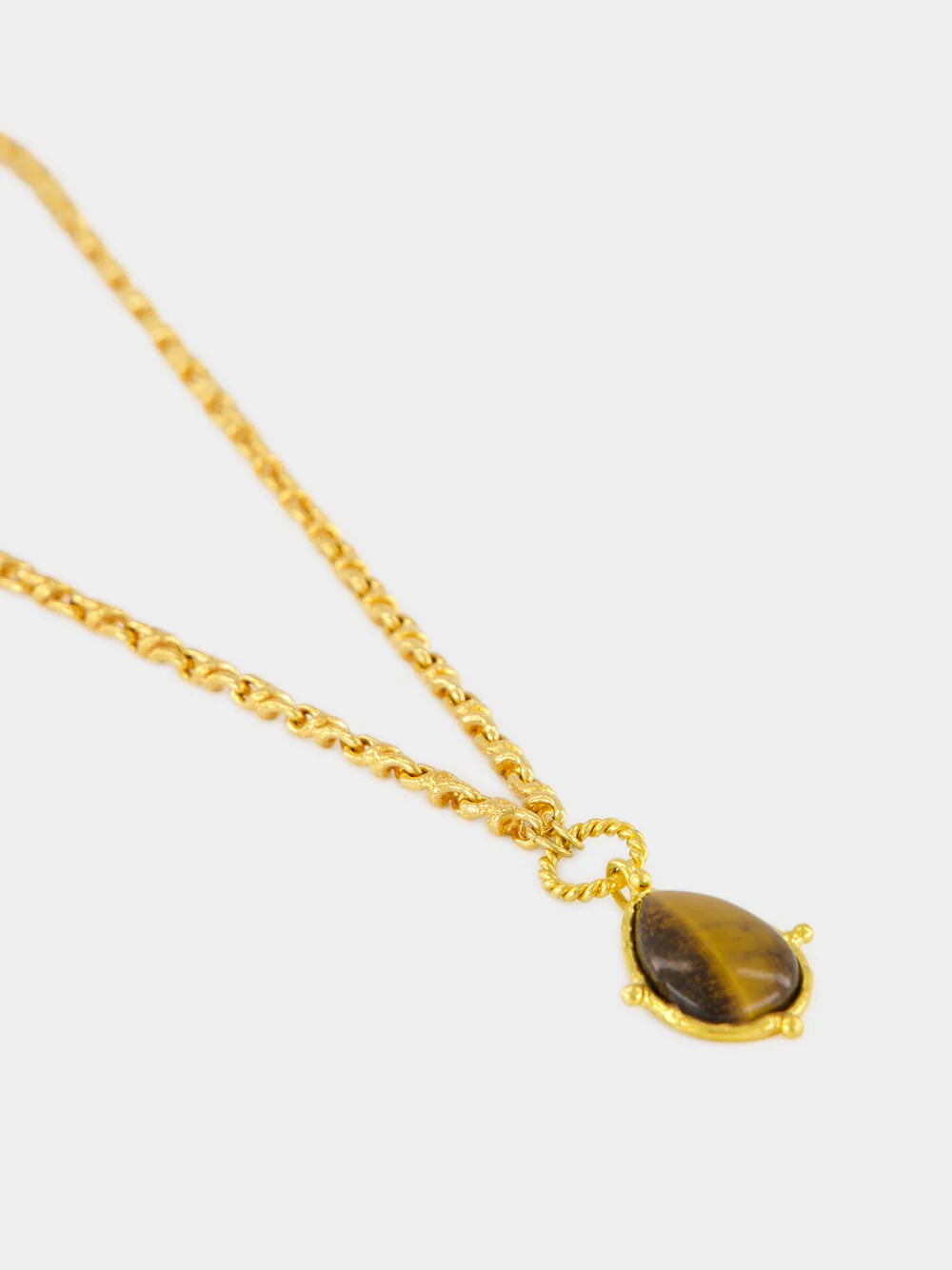Gold Drop Pendant Necklace with Tiger Eye - Image 2