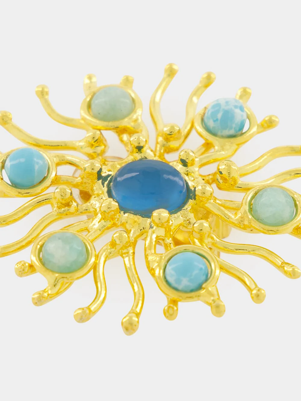 Gold Sunshine Earrings with Chalcedony and Larimar - Image 4
