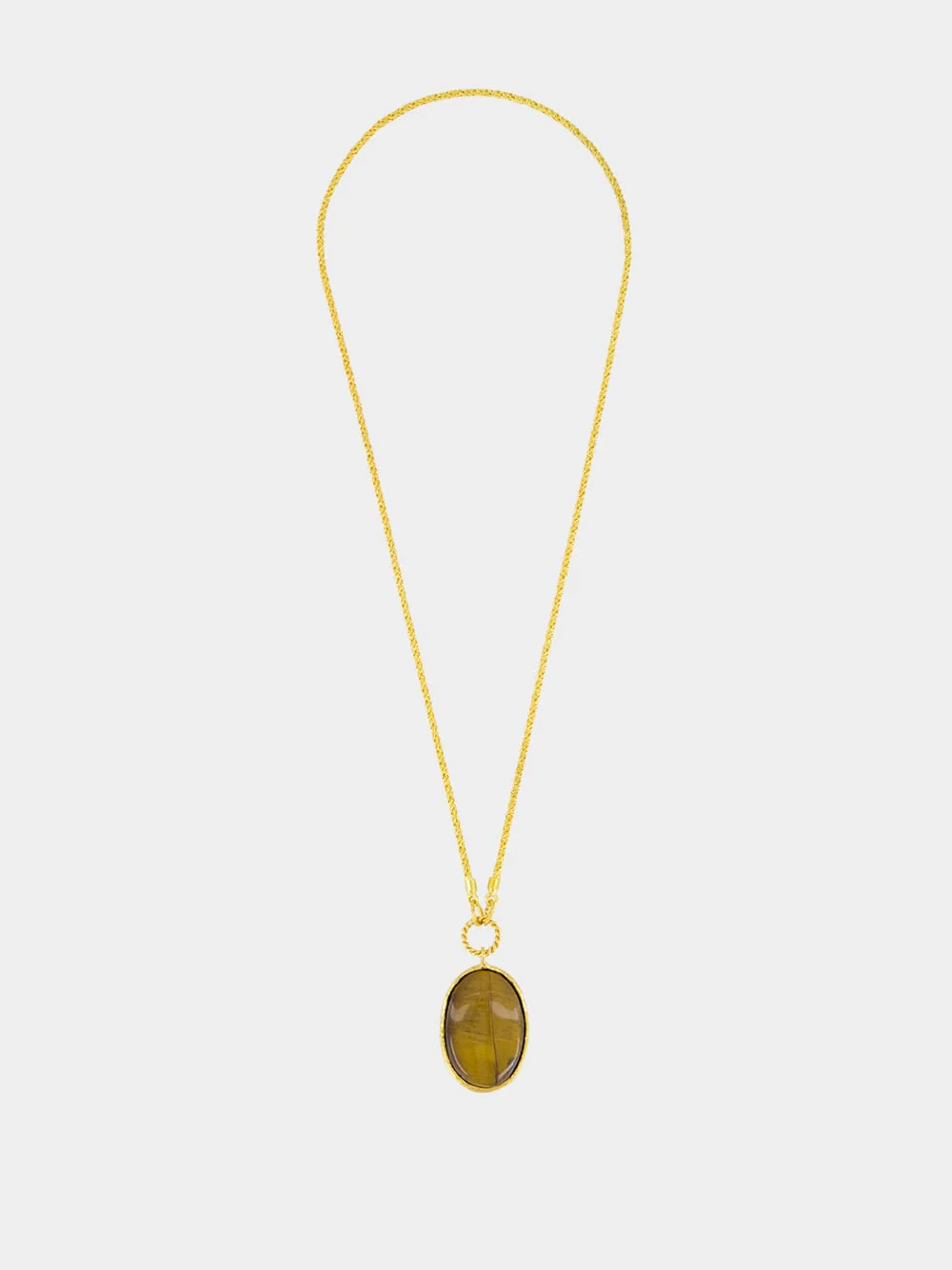 Gold Talisman Reversible Necklace with Lapis Lazuli and Tiger Eye