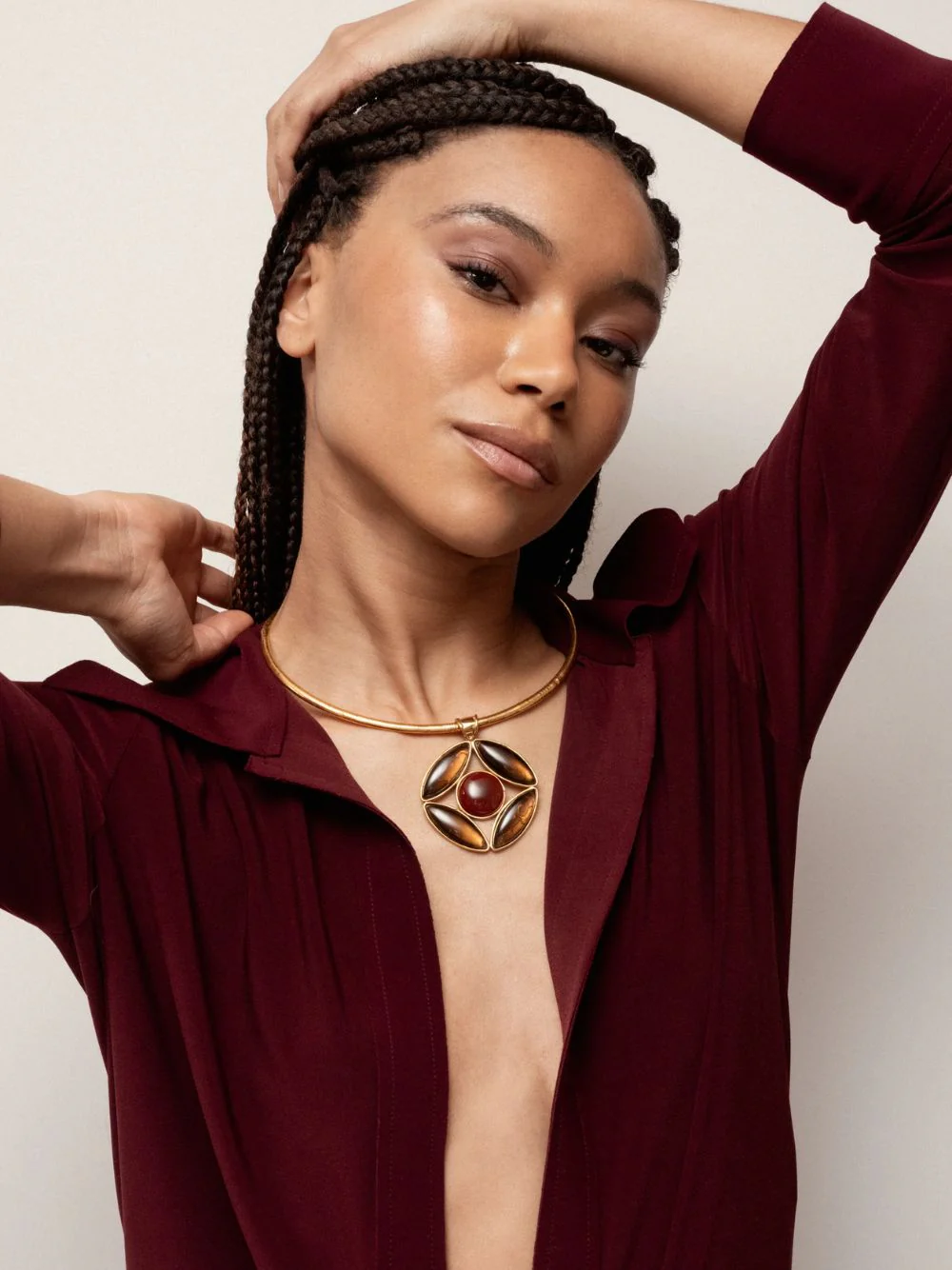 Marquise Pendant Necklace with Smoky Quartz and Cornaline