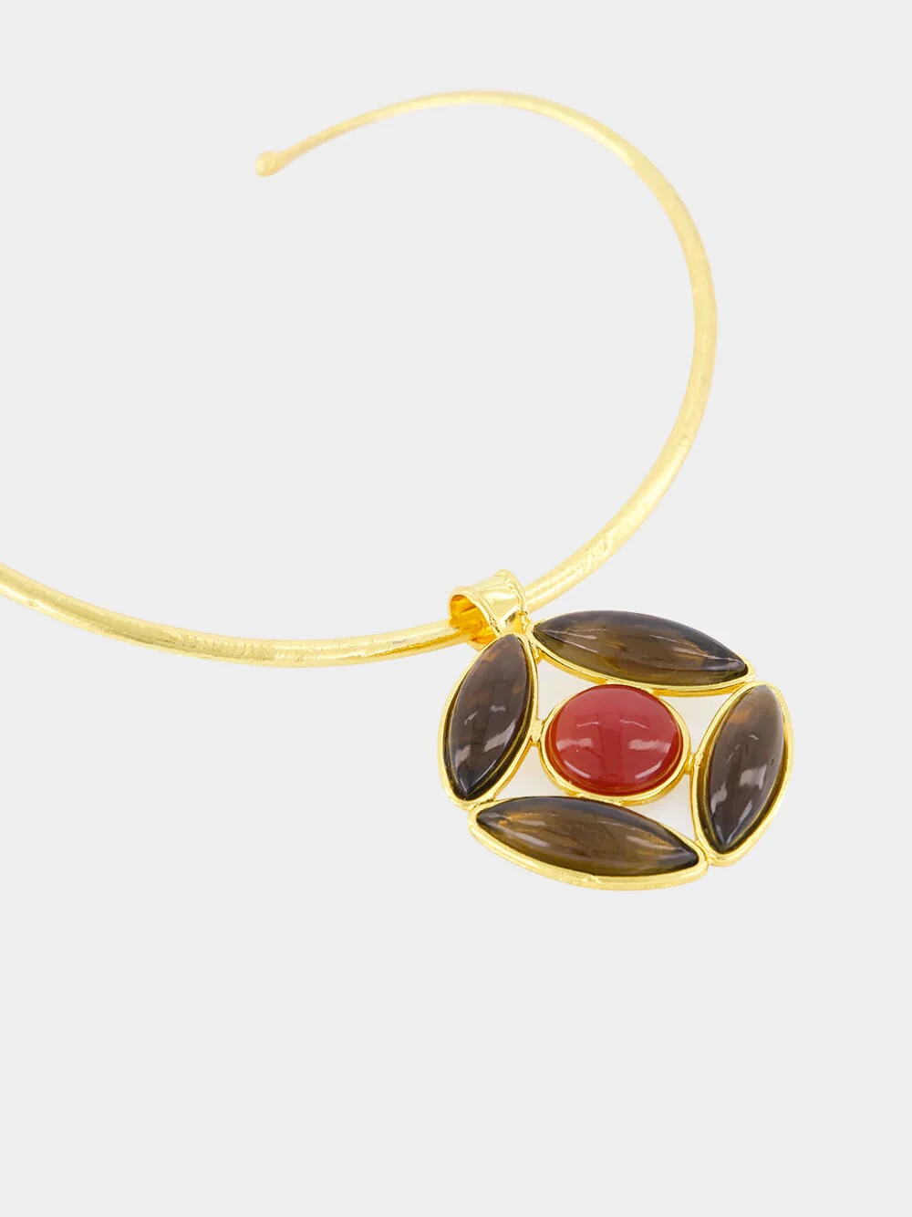 Marquise Pendant Necklace with Smoky Quartz and Cornaline - Image 3