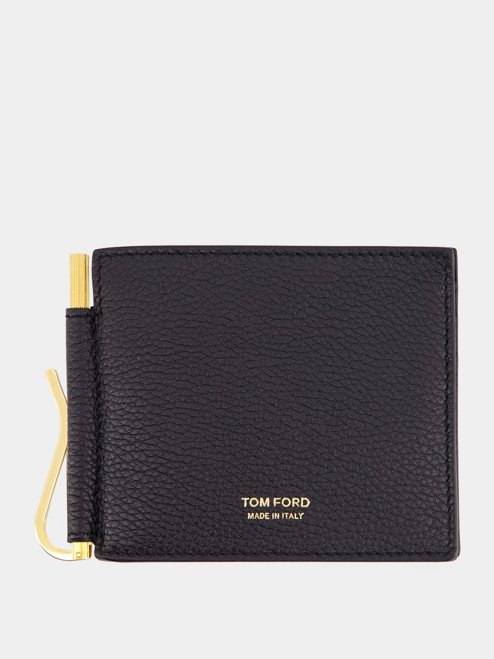 Black Grained Leather Money Clip Wallet