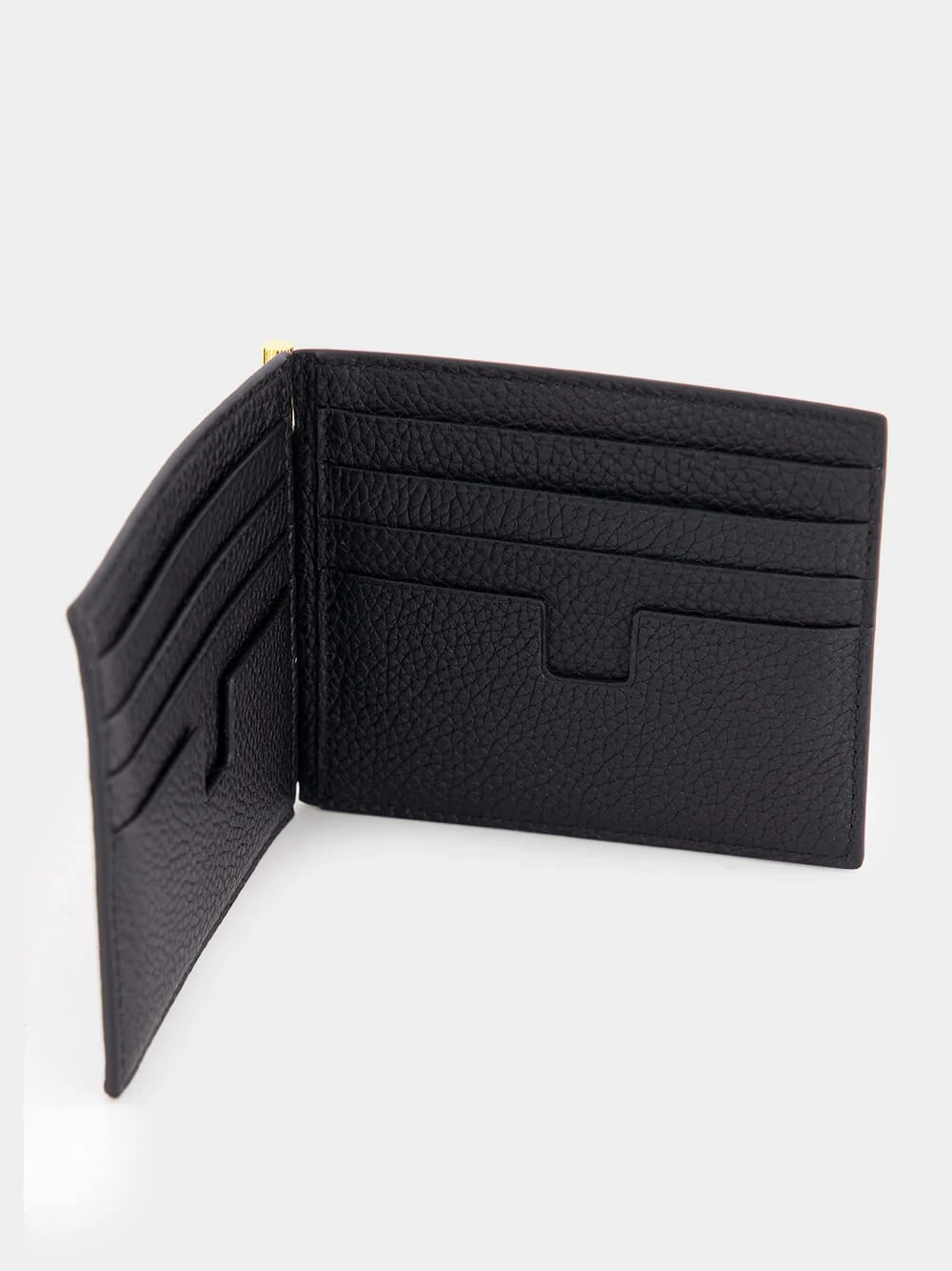 Black Grained Leather Money Clip Wallet - Image 3