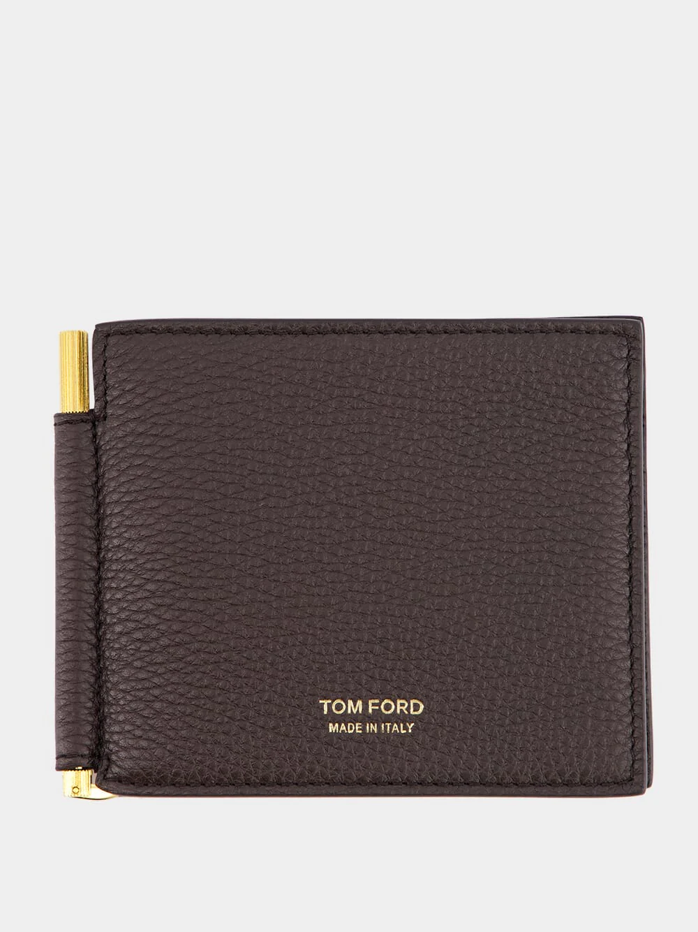 Brown Grained Leather Money Clip Wallet