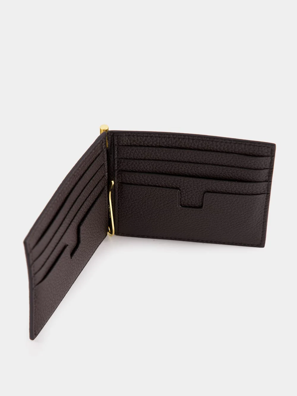 Brown Grained Leather Money Clip Wallet - Image 3