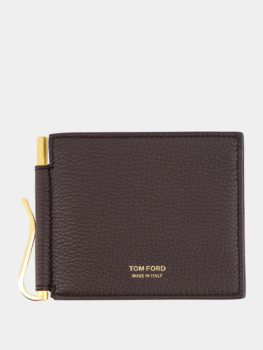 Brown Grained Leather Money Clip Wallet - Image 4
