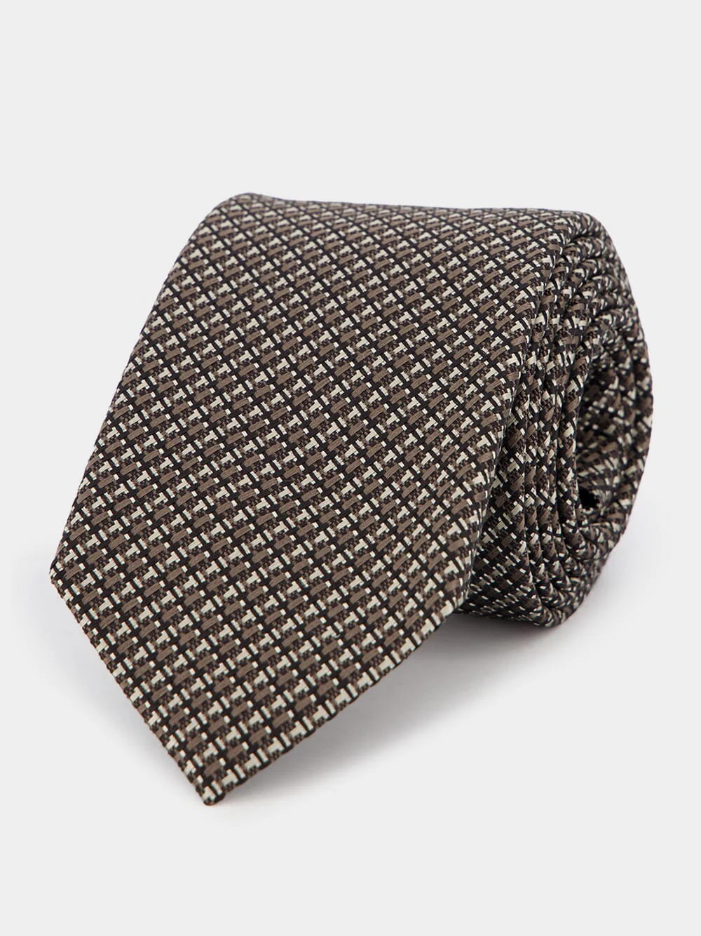 Brown Micro-Check Silk Tie