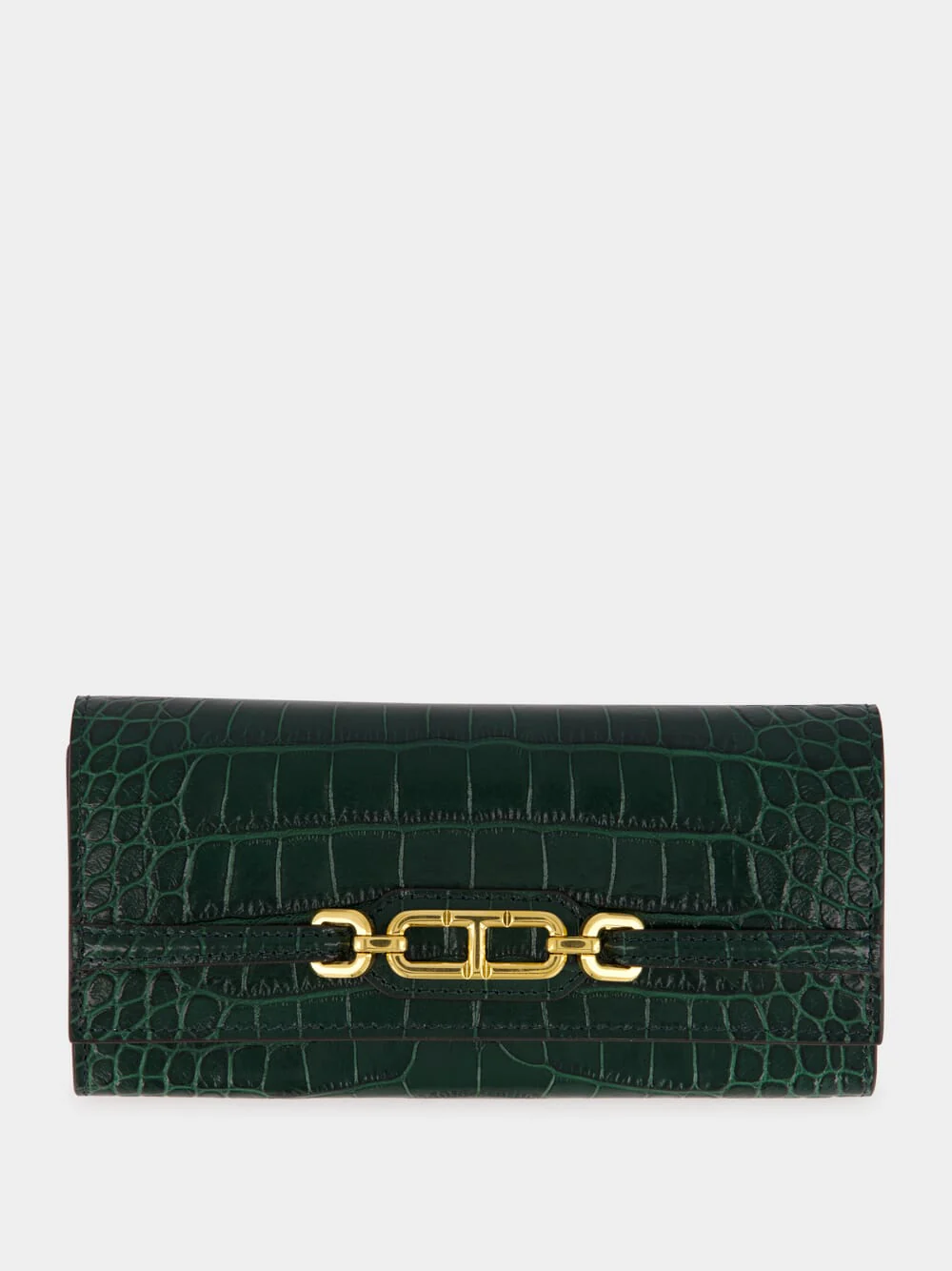 Green Stamped Crocodile Leather Continental Wallet