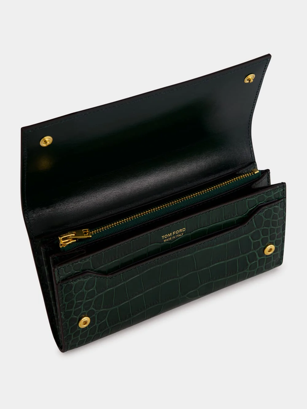Green Stamped Crocodile Leather Continental Wallet - Image 3