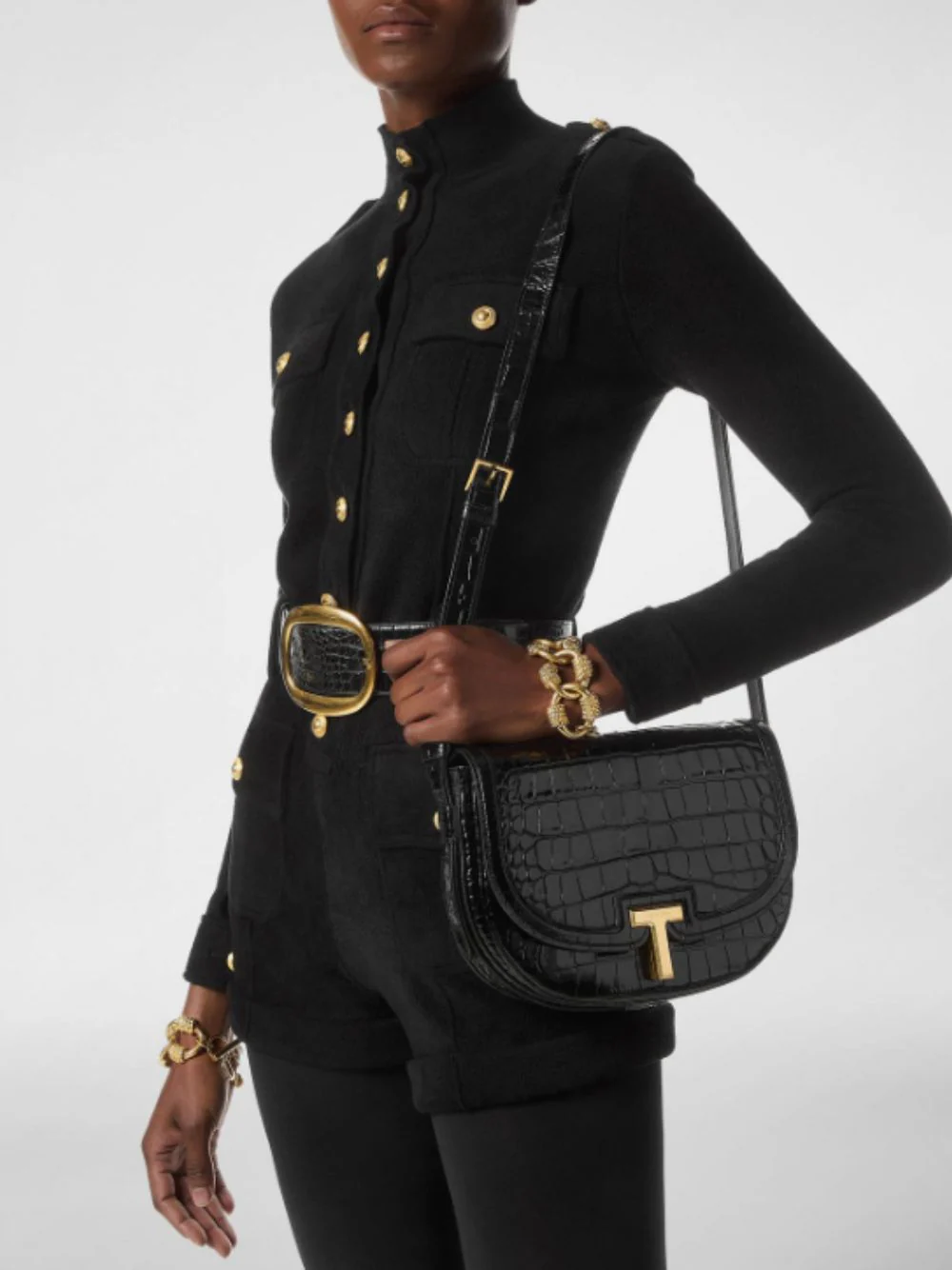 Black Crocodile Leather Wallis Crossbody Bag - Image 2