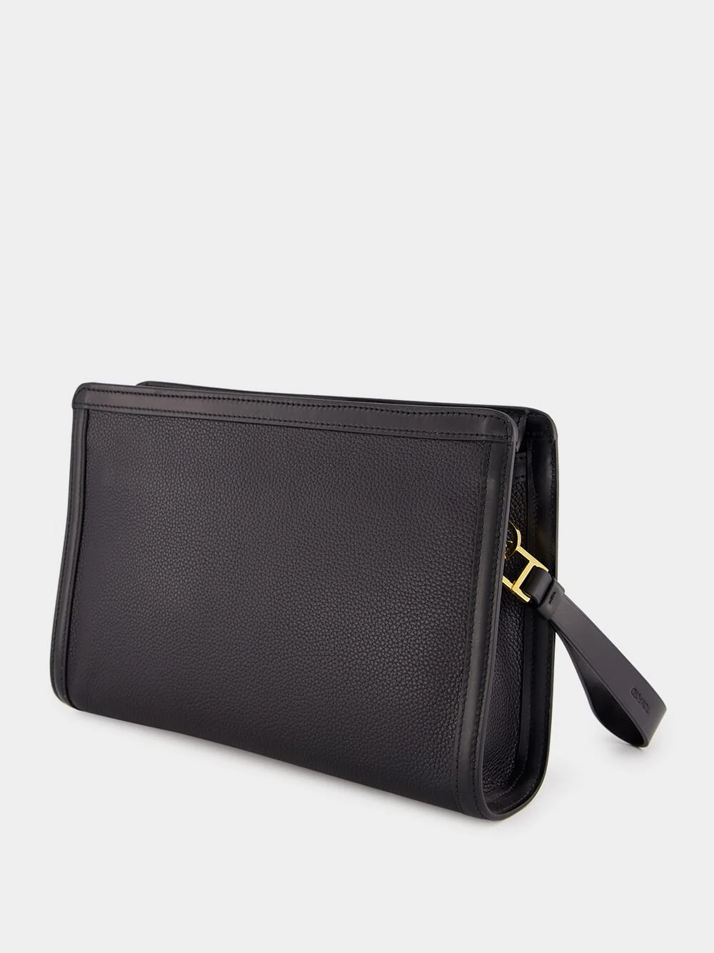 Black Grain Leather Pouch Bag - Image 4