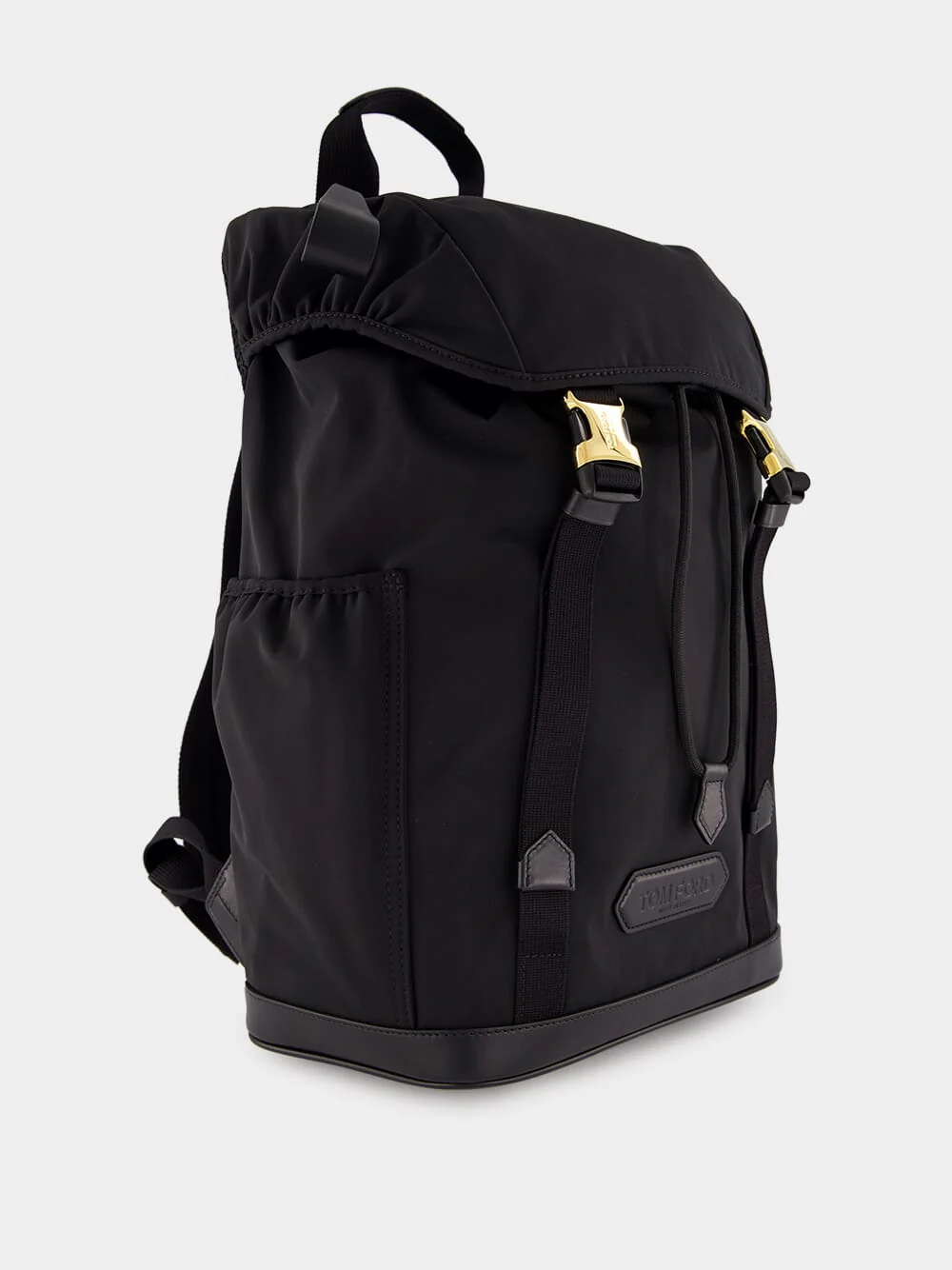 Black Leather-Trimmed Drawstring Backpack - Image 2