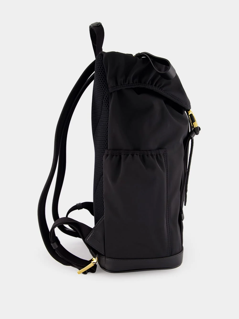 Black Leather-Trimmed Drawstring Backpack - Image 3