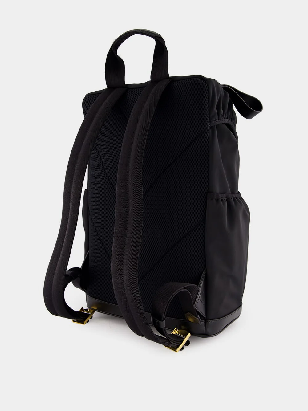 Black Leather-Trimmed Drawstring Backpack - Image 4
