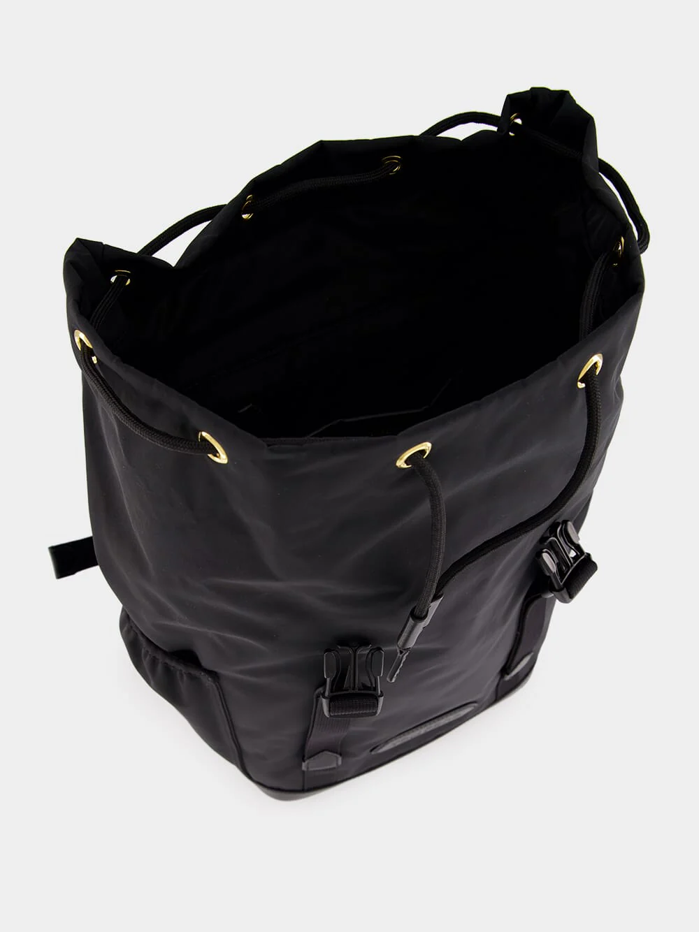 Black Leather-Trimmed Drawstring Backpack - Image 5