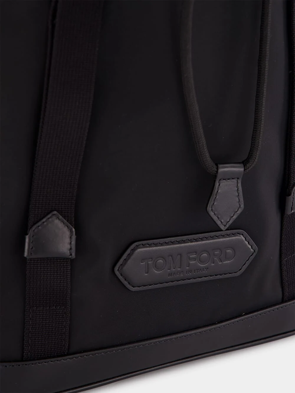 Black Leather-Trimmed Drawstring Backpack - Image 6