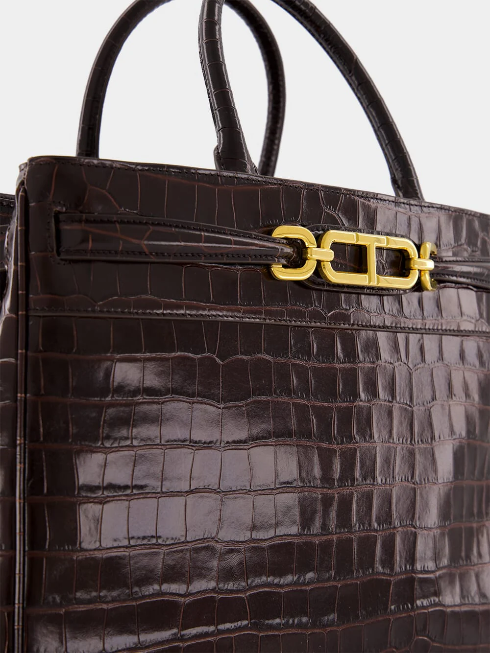 Brown Crocodile-Embossed Leather Bag - Image 7