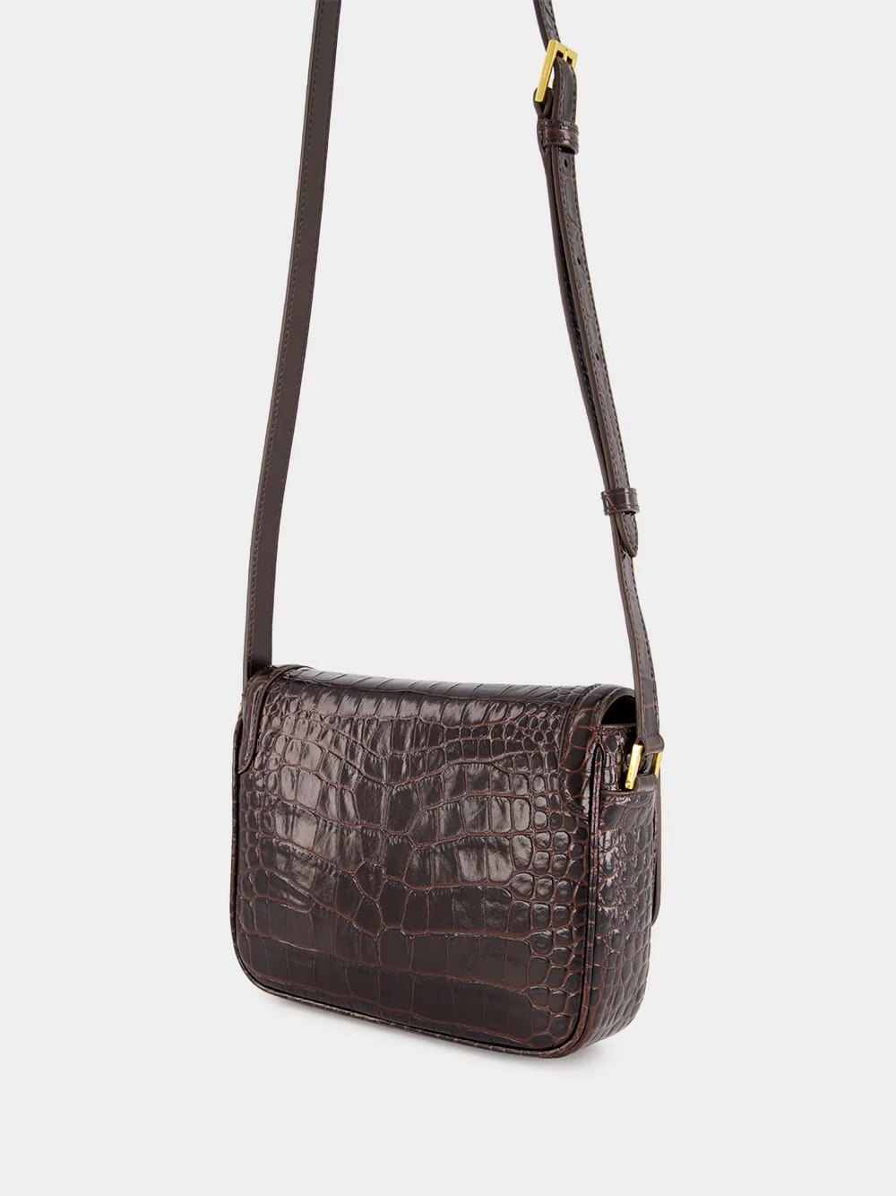 Brown Crocodile-Stamped Wallis Shoulder Bag - Image 5