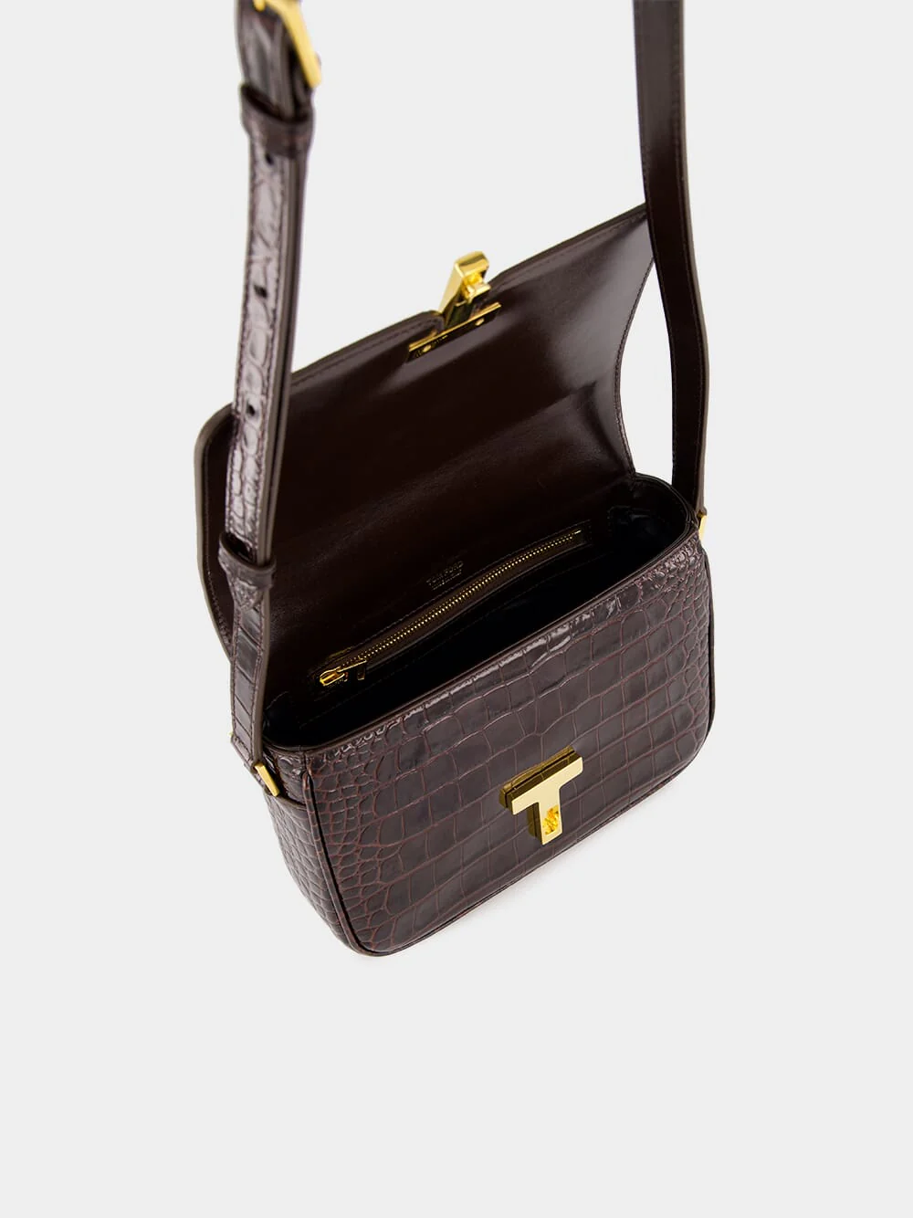 Brown Crocodile-Stamped Wallis Shoulder Bag - Image 6