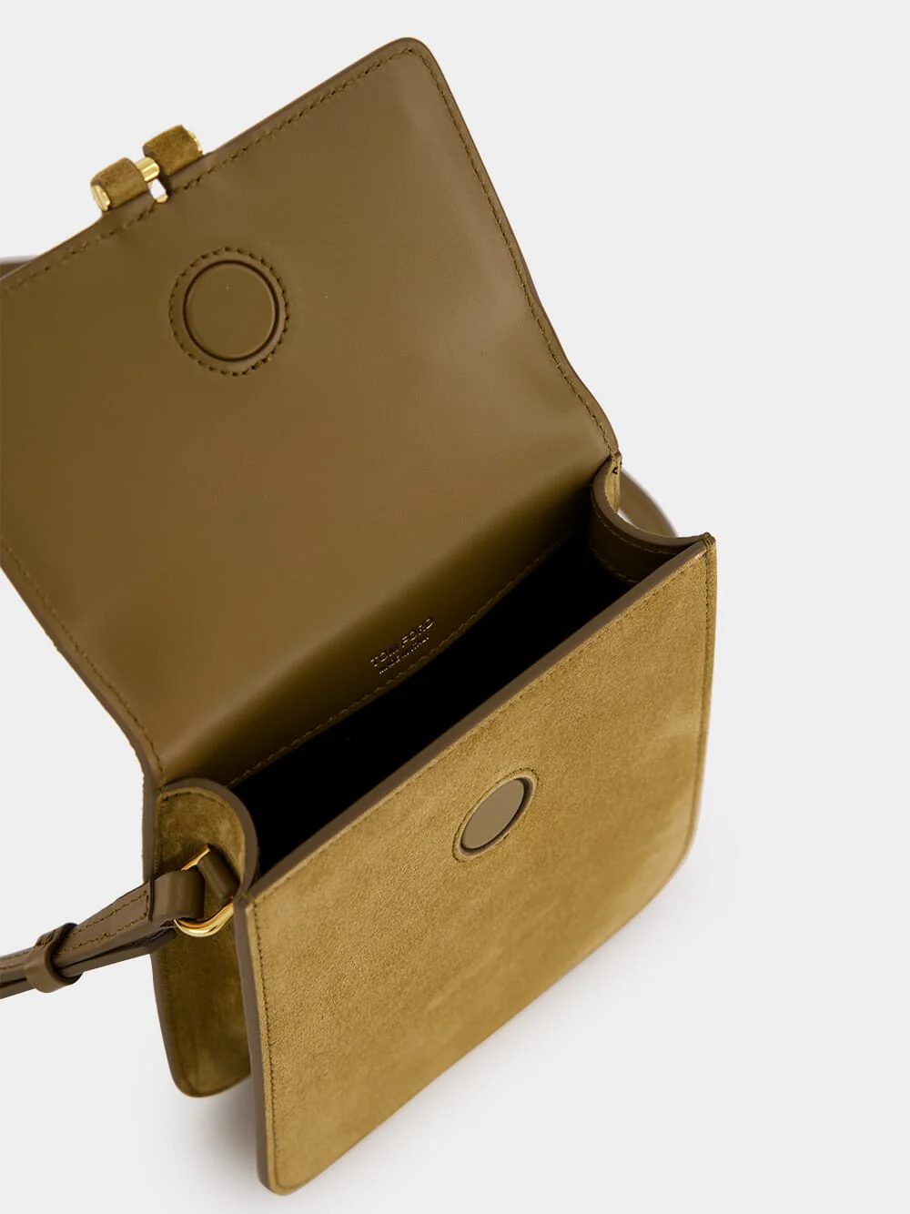 Camel Suede Crossbody Bag with T Hardware - Image 6