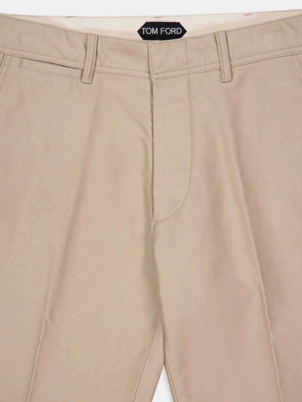 Beige Cotton Satin Chino Trousers - Image 3
