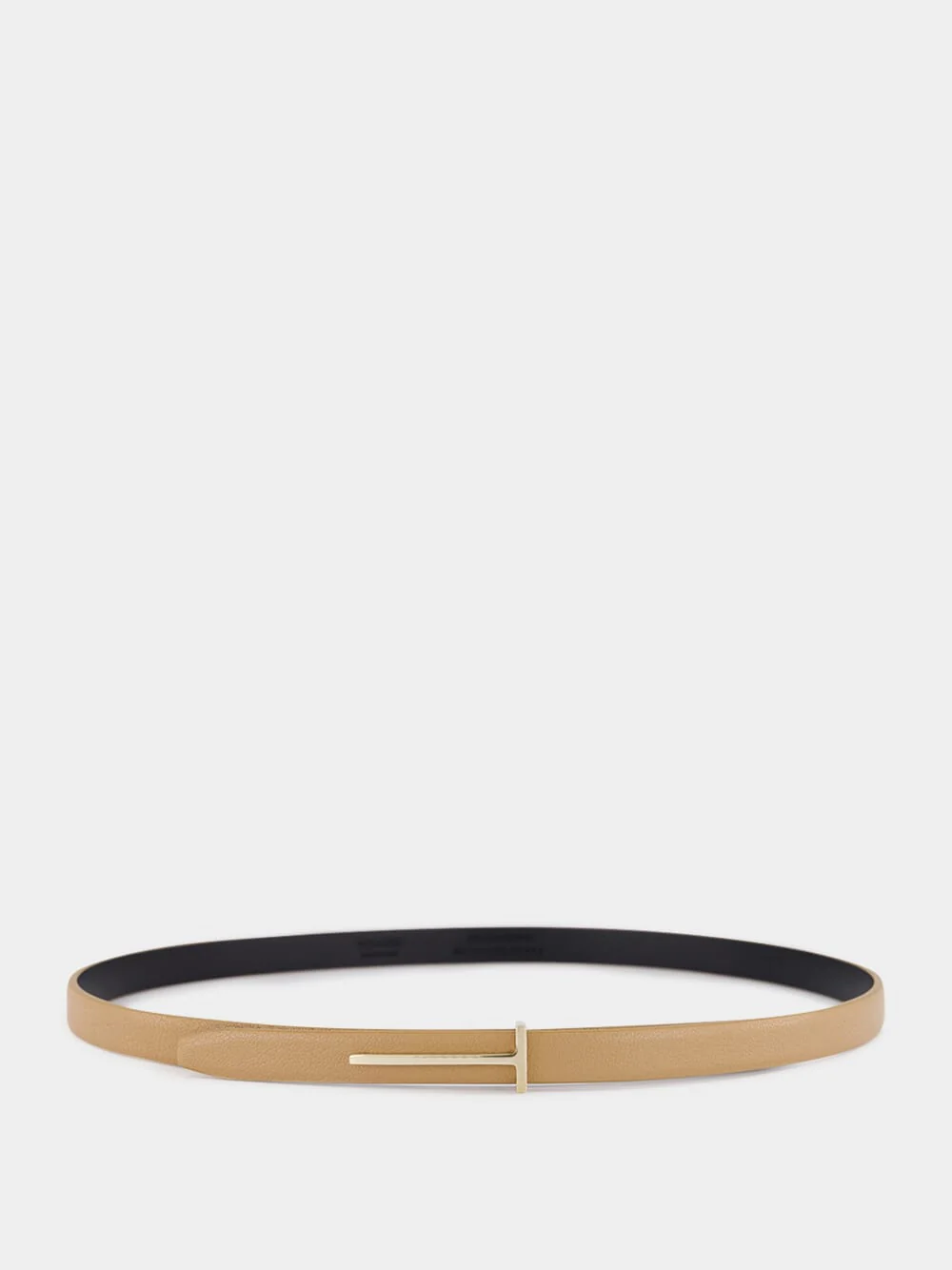 Beige Supple Grain Leather Slim T Belt