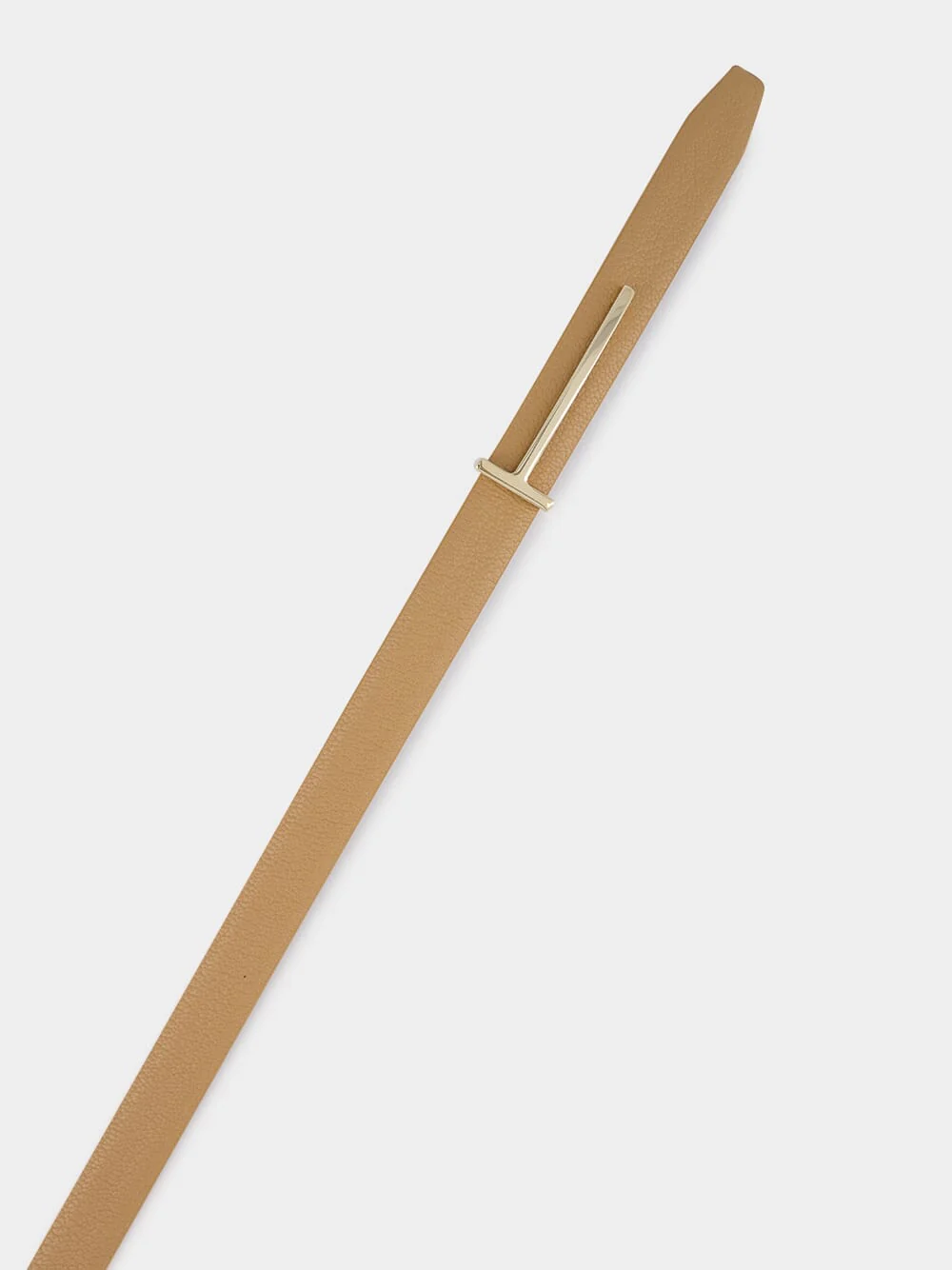 Beige Supple Grain Leather Slim T Belt - Image 2