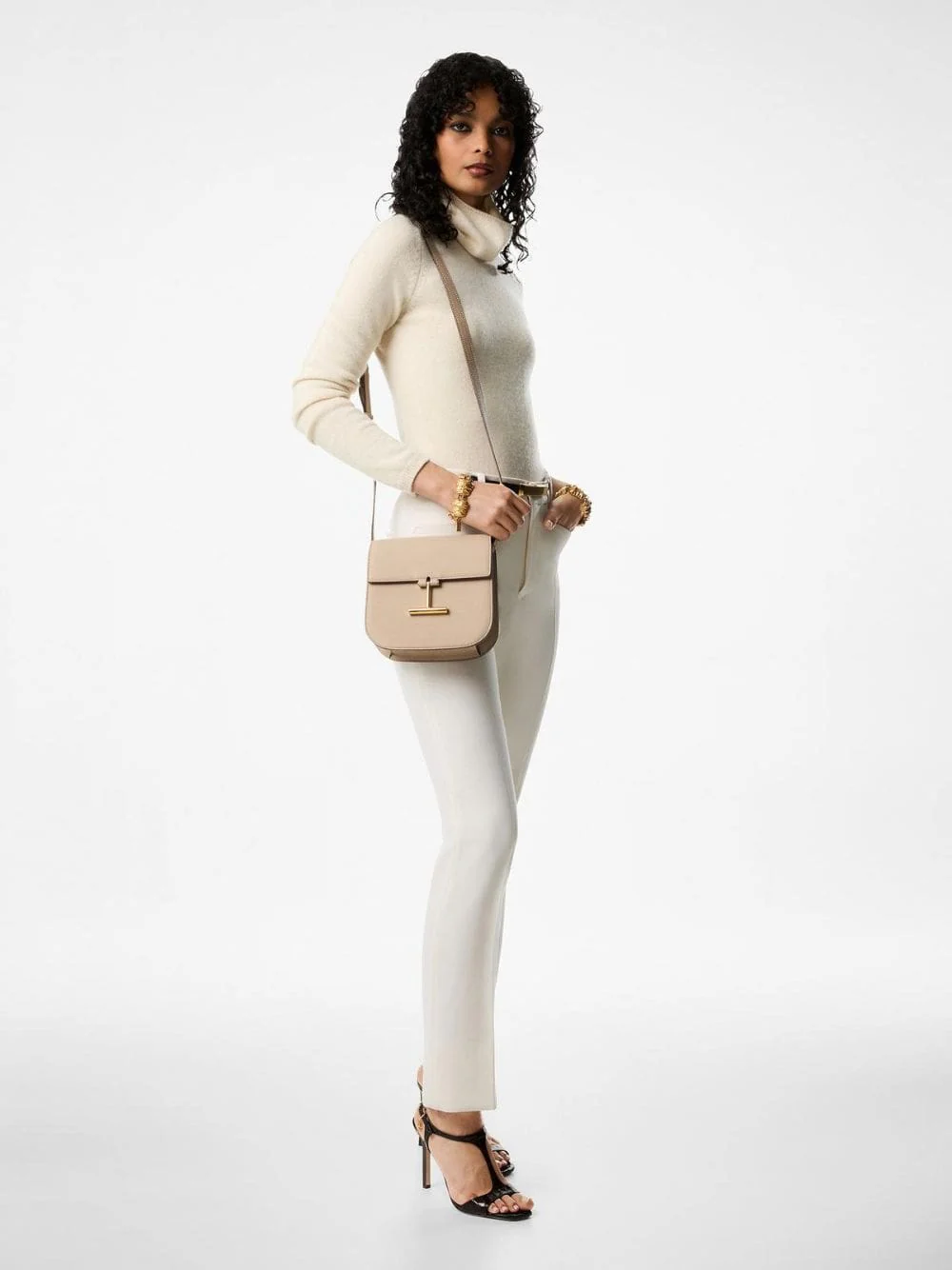 Beige Tara Mini Crossbody in Grain Leather - Image 2