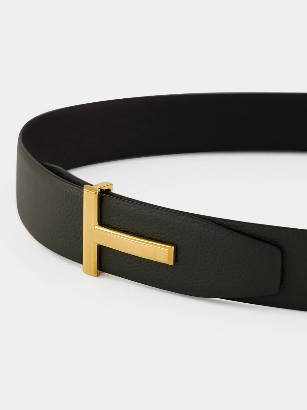 Black Grain Leather T Icon Belt - Image 3