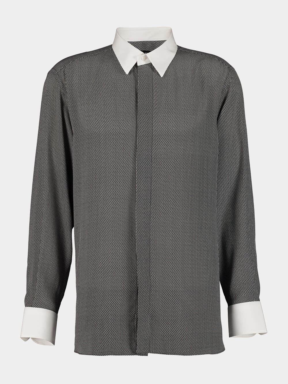 Black and White Mulberry Silk Button-Up Shirt