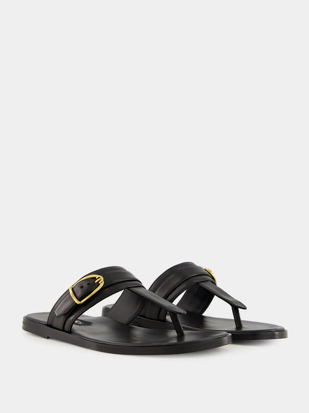 Black Brighton Buckle Leather Sandals - Image 3
