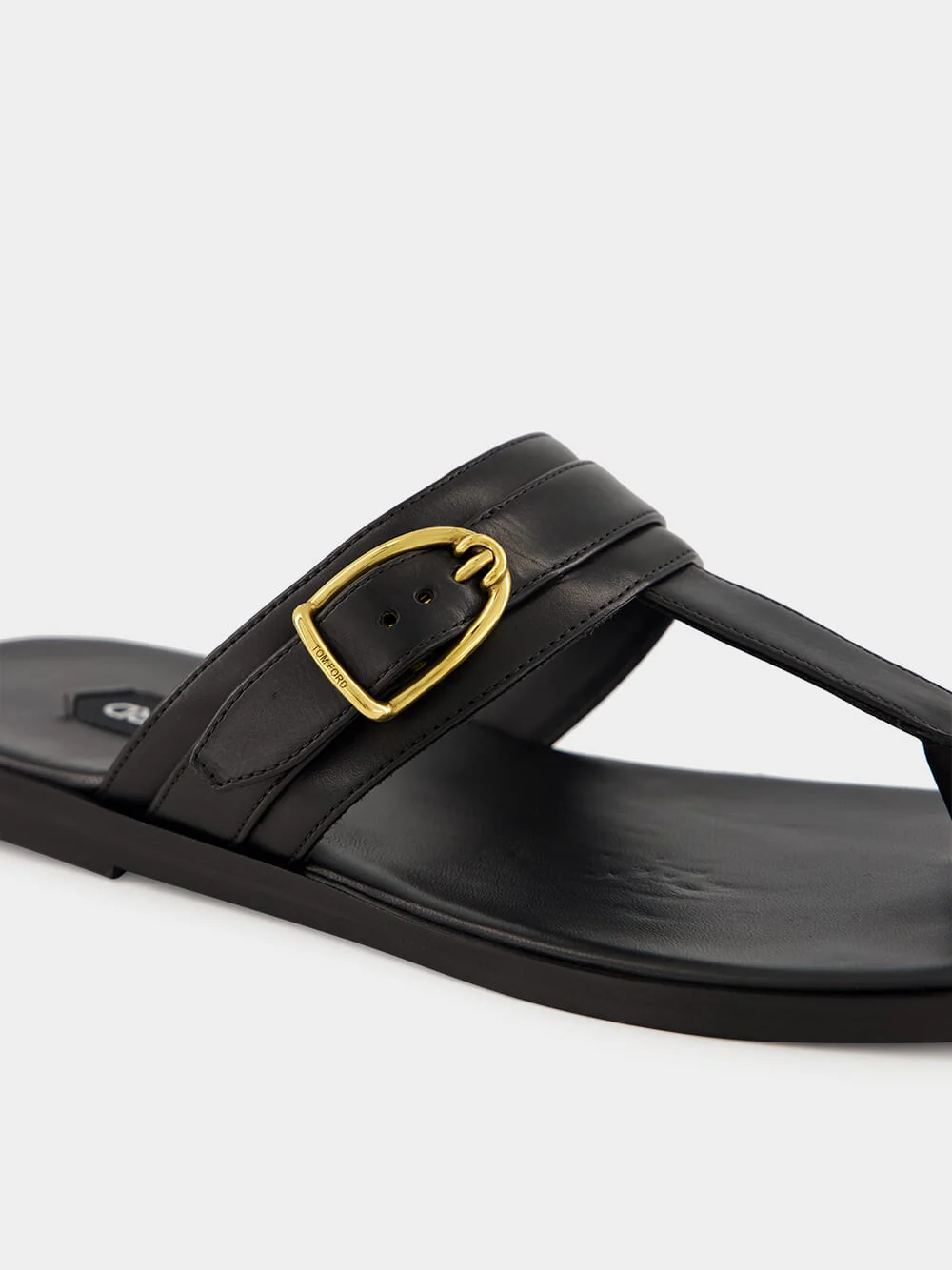 Black Brighton Buckle Leather Sandals - Image 6