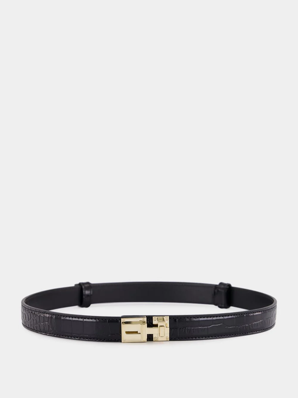 Black Calf Leather Belt with Gold Buckle