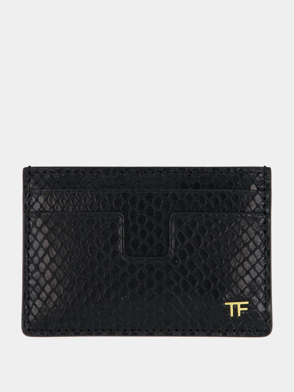 Black Card Holder in Printed Python Leather