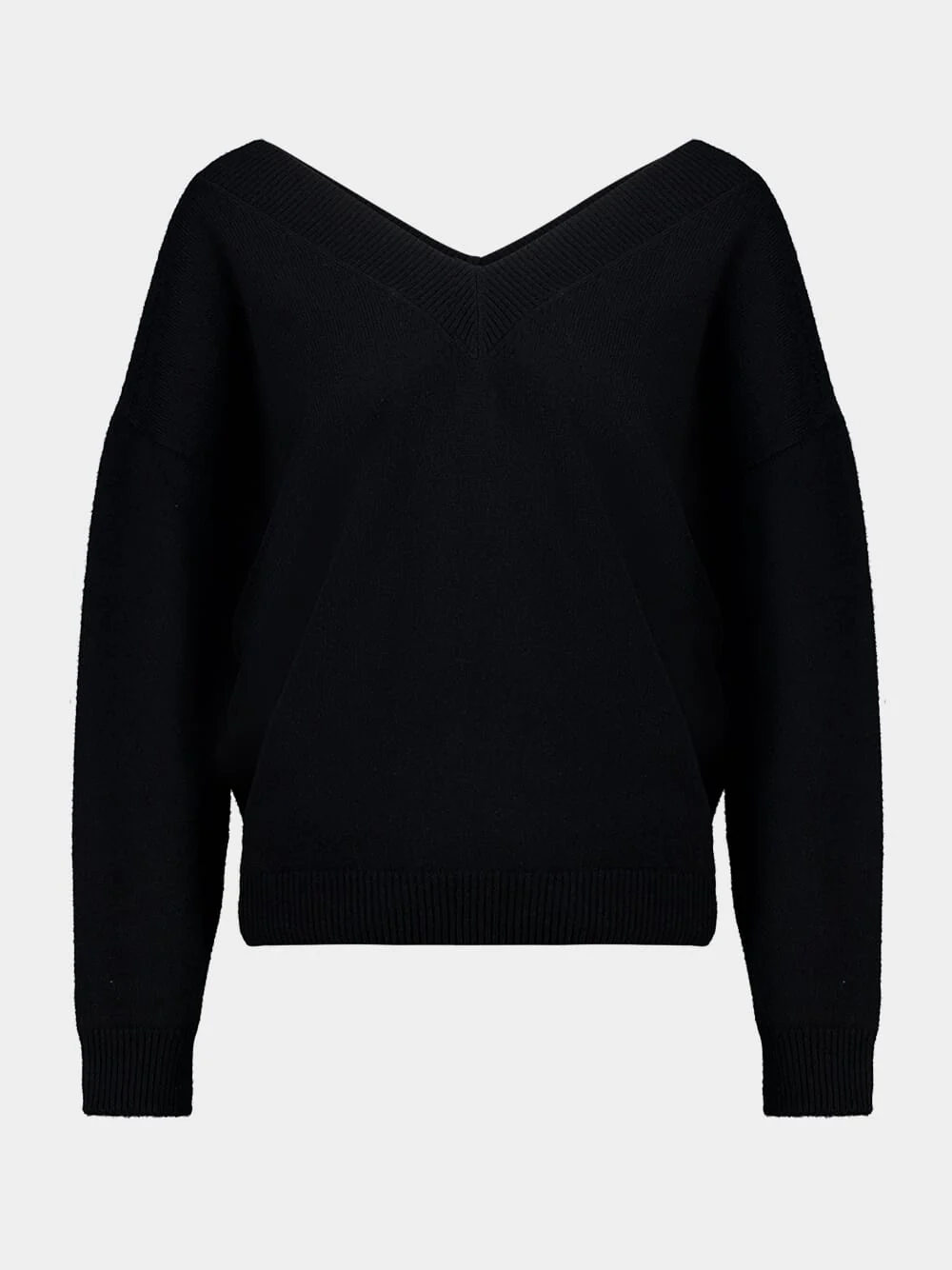Black Cashmere Off-the-Shoulder V-Neck Knit