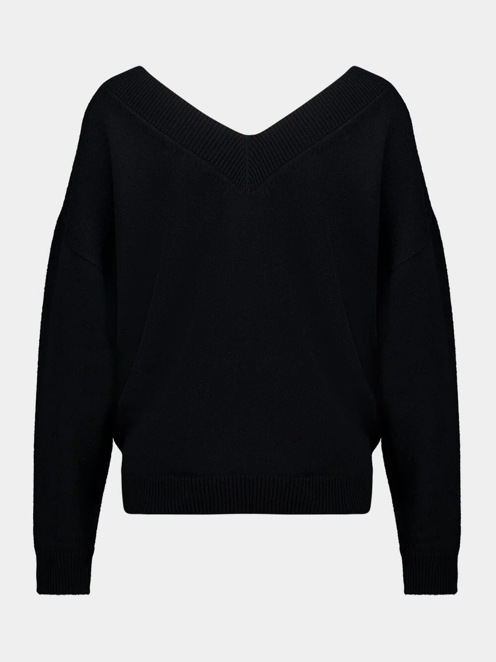 Black Cashmere Off-the-Shoulder V-Neck Knit - Image 2