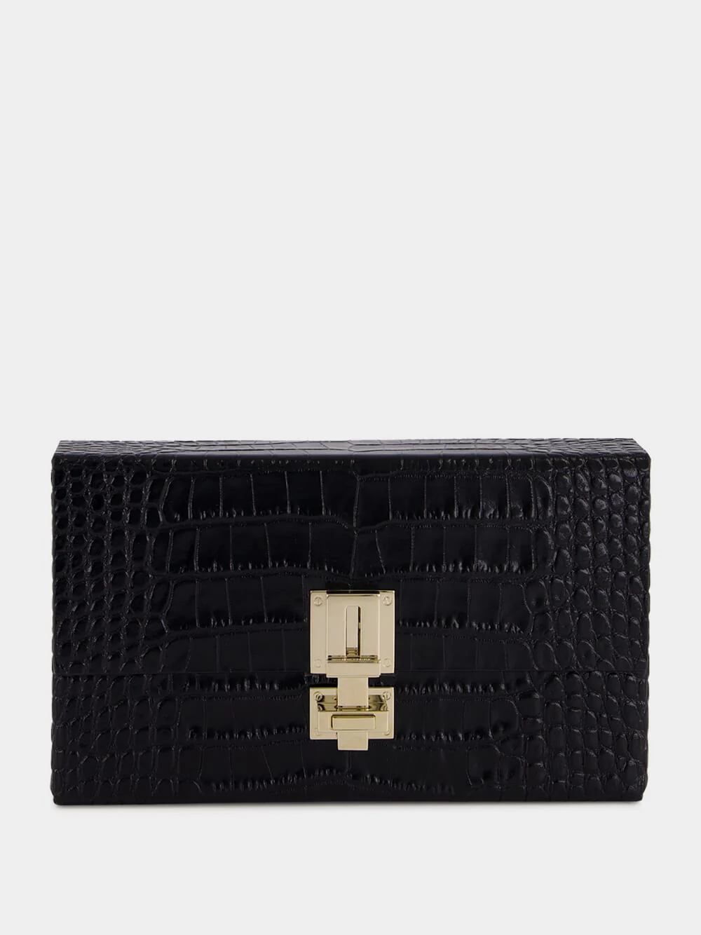 Black Crocodile Clutch in Leather