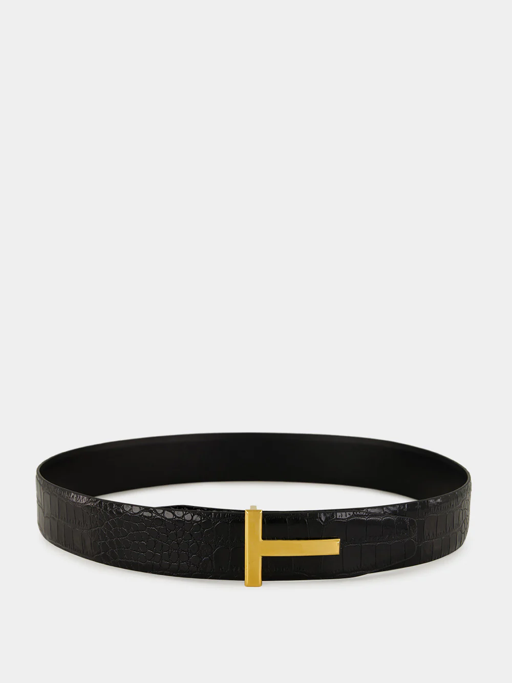 Black Crocodile-Embossed Leather Belt