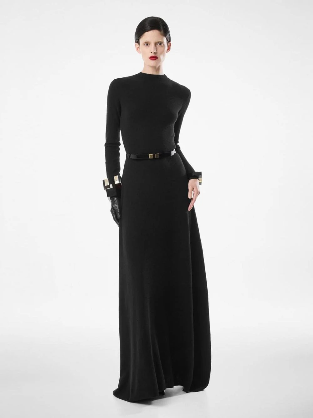 Black Fine Cashmere Silk Column Dress