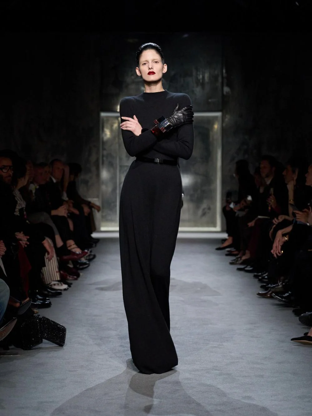 Black Fine Cashmere Silk Column Dress - Image 8