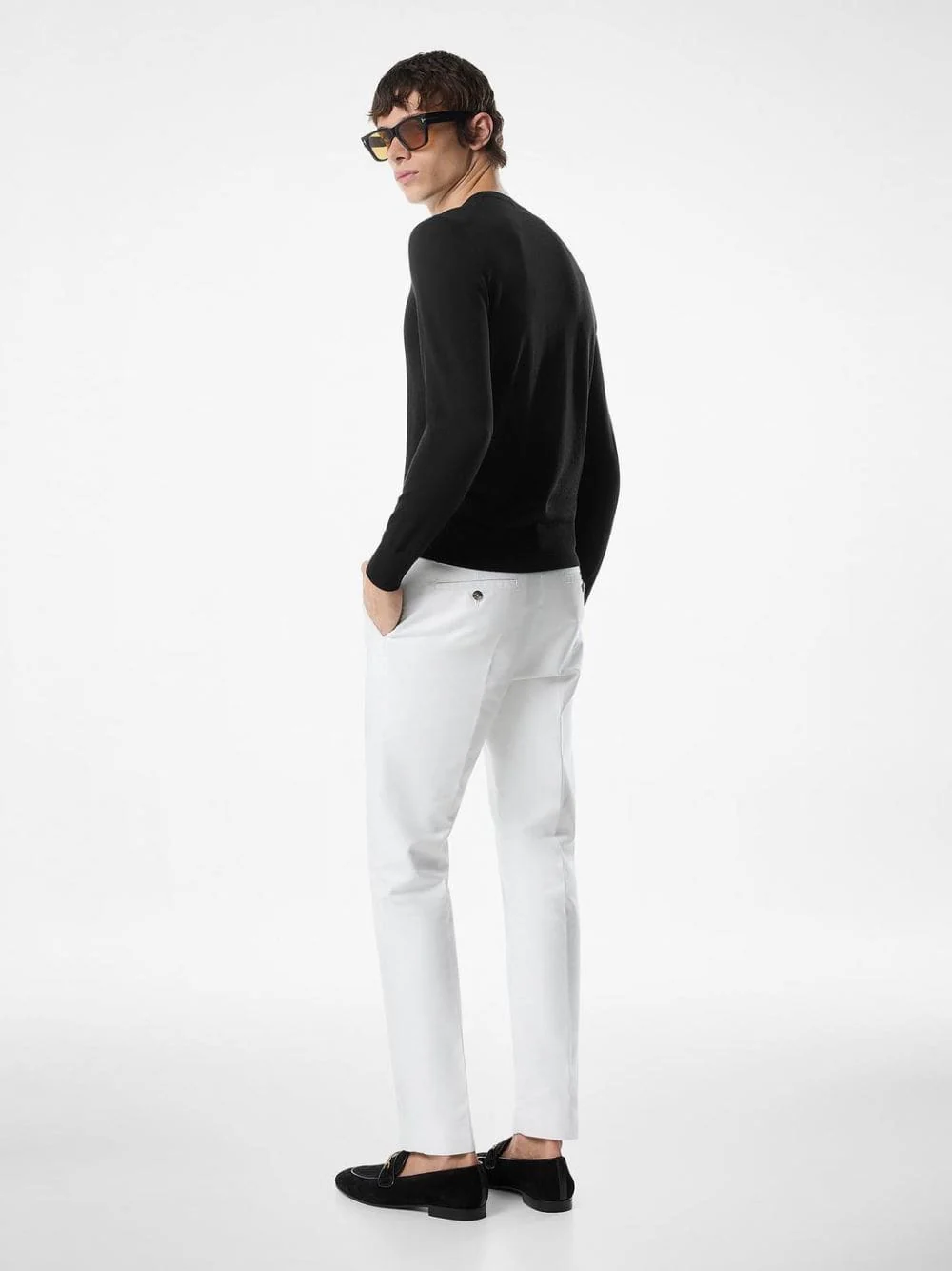 Black Fine Gauge Wool Crew Neck Sweater - Image 3