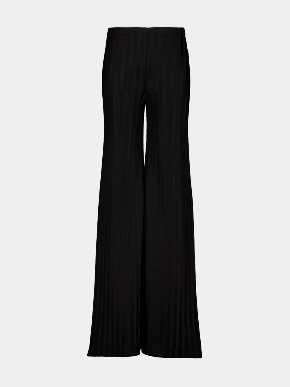 Black Flared Knit Trousers in Herringbone Viscose - Image 5