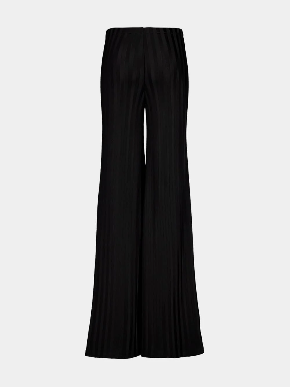Black Flared Knit Trousers in Herringbone Viscose - Image 6