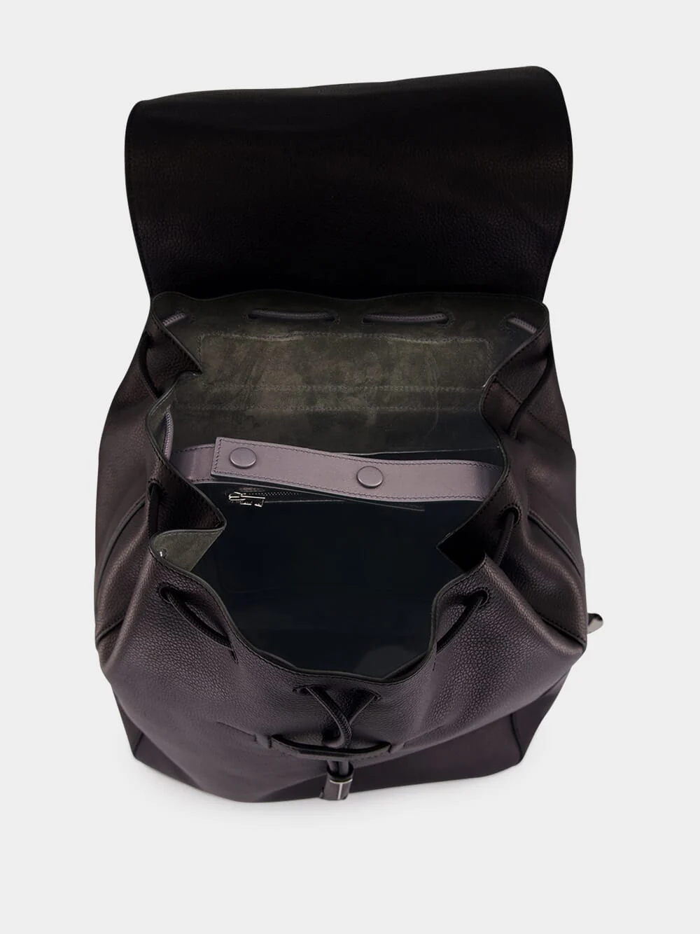 Black Grain Leather Flap Backpack - Image 6