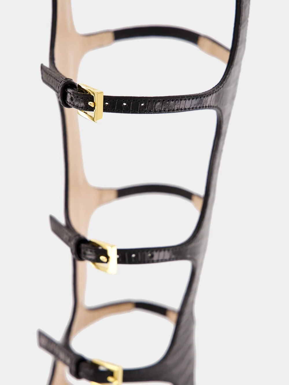 Black Knee-High Stamped Leather Sandals - Image 8