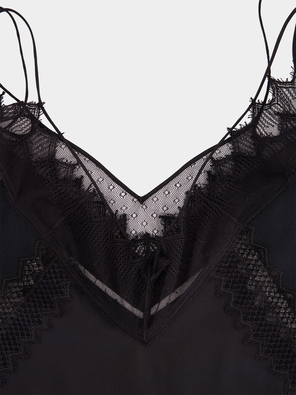 Black Lace-Encrusted Crepe Satin Camisole Top - Image 3