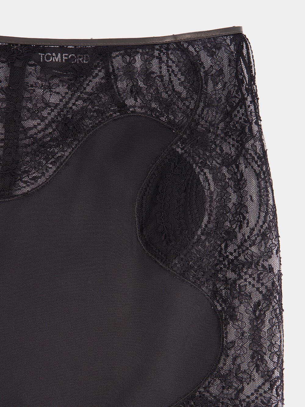 Black Lace Trim Acetate Midi Skirt - Image 3